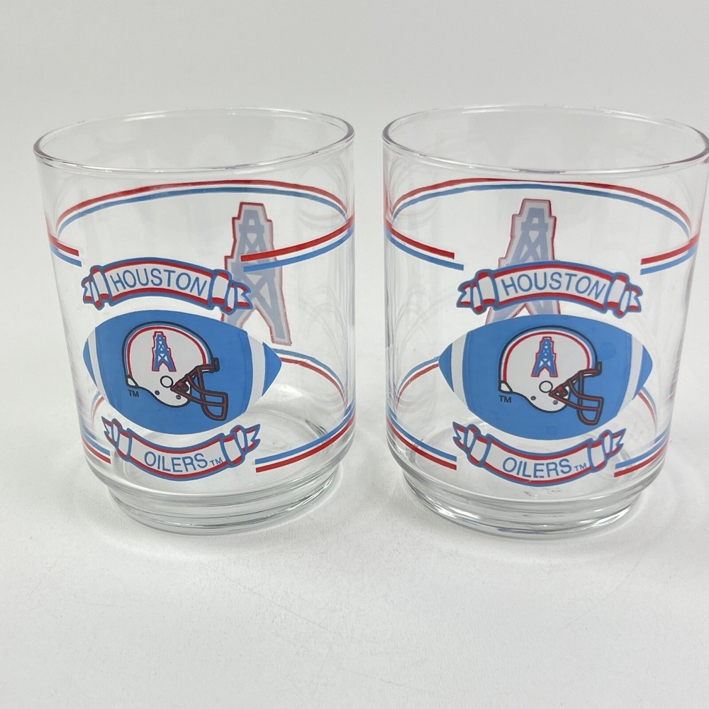Vintage Houston Oilers Shell Gasoline Promo NFL Football Team Glass Set of 2